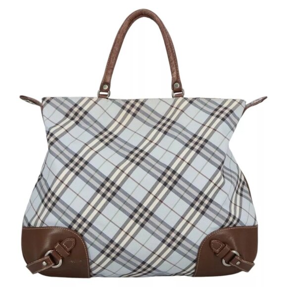 BURBERRY Nova Check Hand Bag Canvas 2way Light Blue Brown Auth - Picture 1 of 16